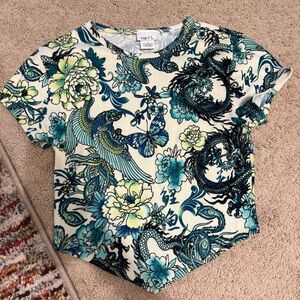 Rue21 Blue and Green Dragon Floral Tee